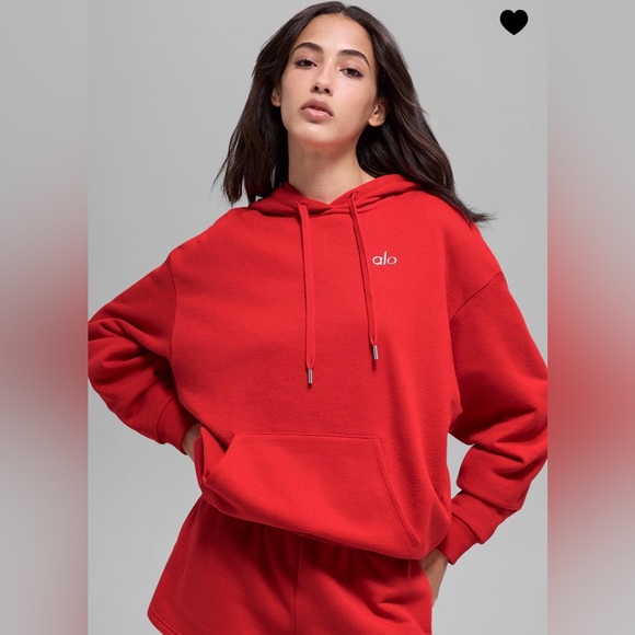 ALO Yoga NWT Accolade Hoodie Bright Red Color Unisex Oversized Size L - Picture 1 of 10